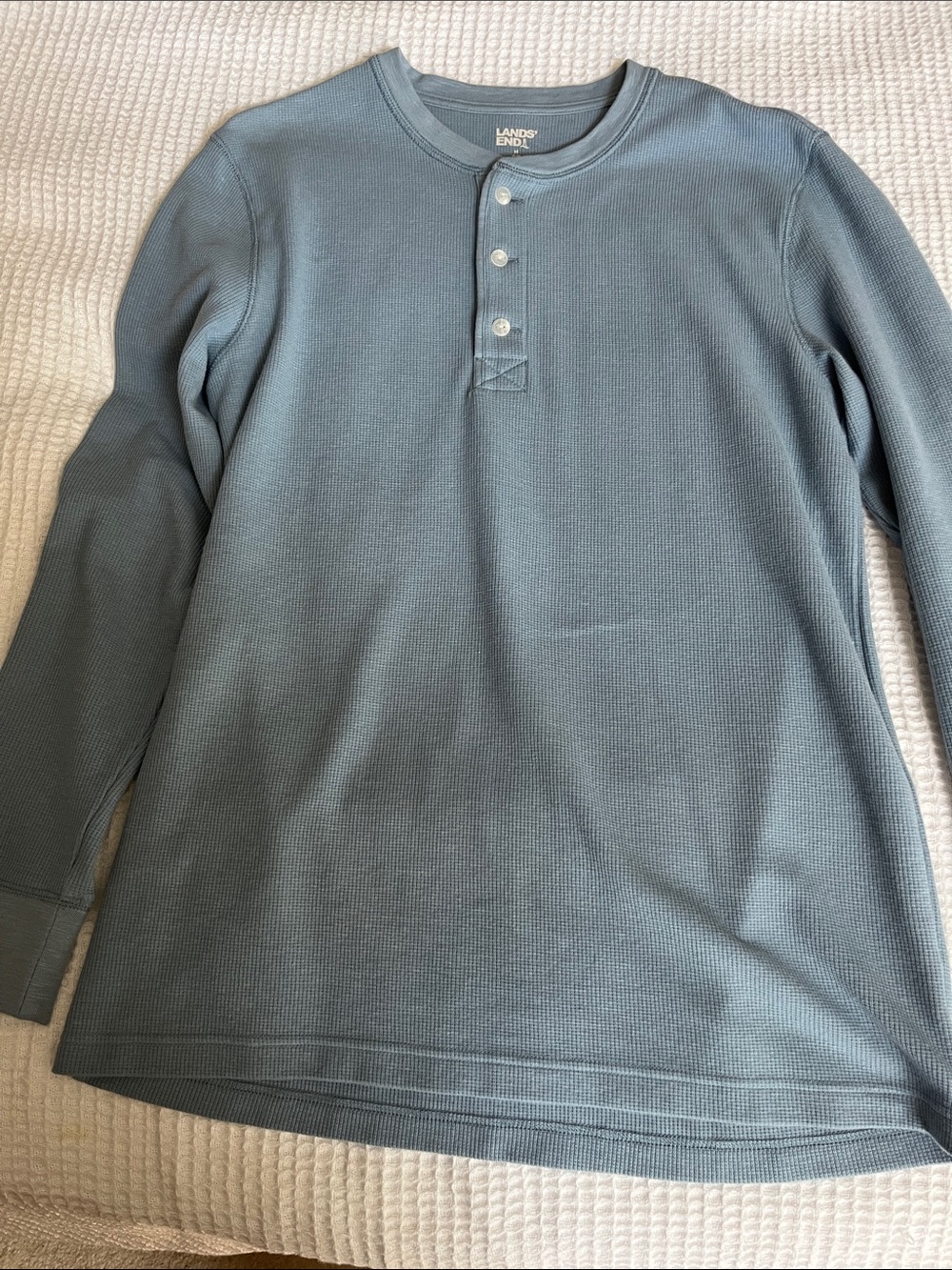 Lands' End Men’s Long-Sleeve Henley in Slate Blue. Size Medium